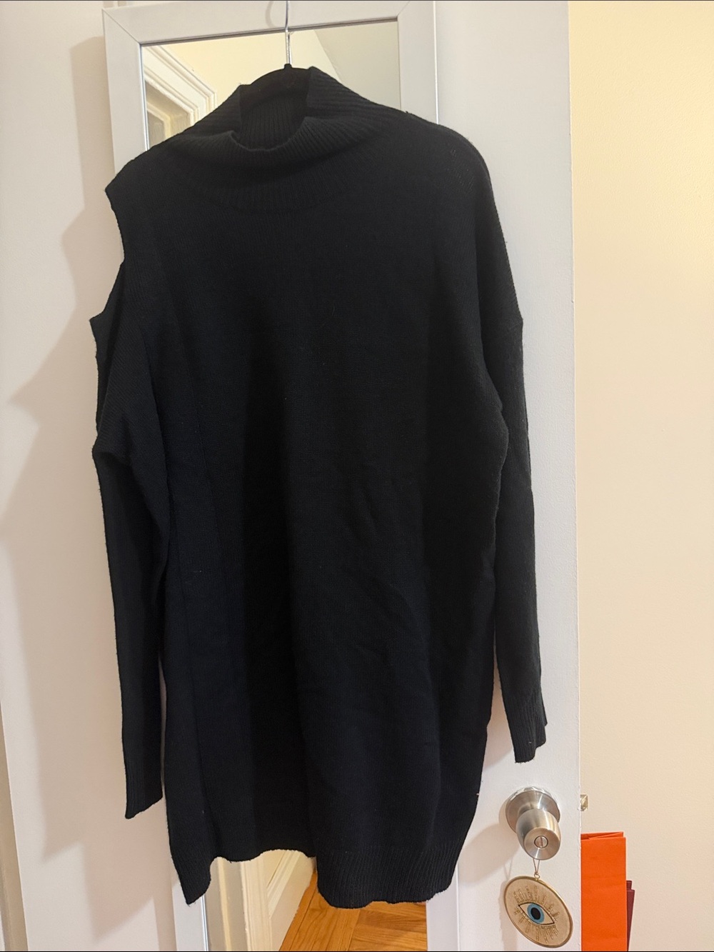 John + Jenn Black Cold-Shoulder Turtleneck Sweater